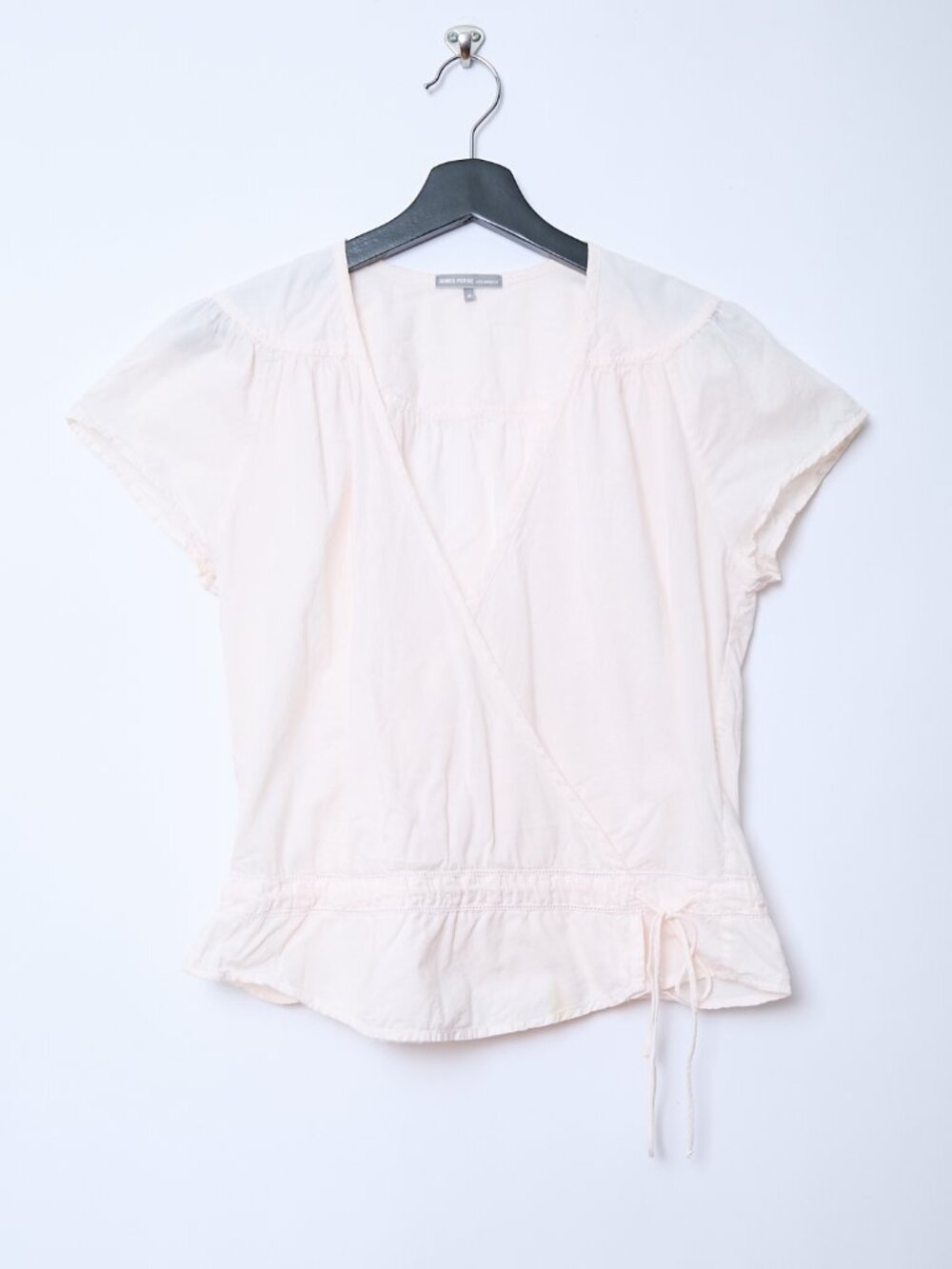 James Perse 100% Cotton Peplum Wrap Blouse Soft Pink Size 2 Medium STAIN